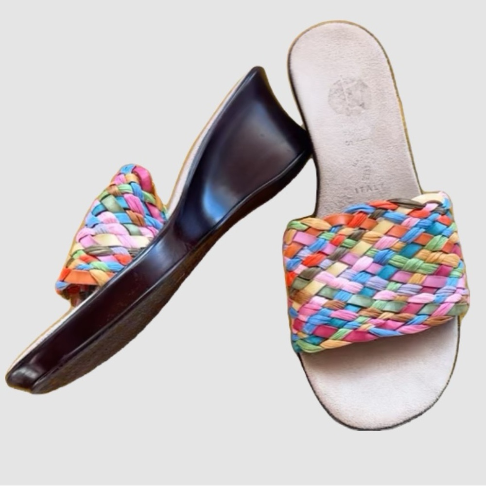 ITALIAN SHOEMAKERS RATTAN RAINBOW SUMMER SLIDES